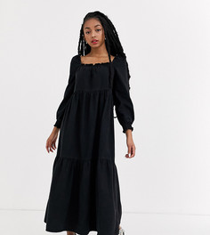 Черное джинсовое платье миди ASOS DESIGN Petite-Черный