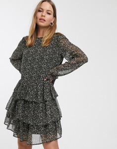 Свободное платье мини с оборками и принтом Vero Moda-Черный
