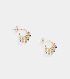 Золотистые серьги-кольца со стразами Pieces-Золотой