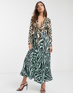 Платье макси с узлом и звериным принтом ASOS DESIGN-Мульти