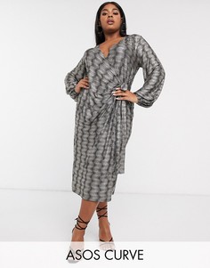Платье миди с длинными рукавами и запахом ASOS DESIGN Curve-Черный
