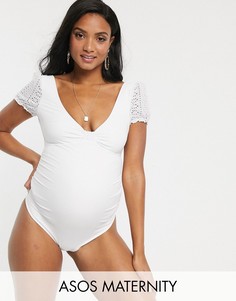 Белый слитный купальник с вышивкой ришелье ASOS DESIGN maternity