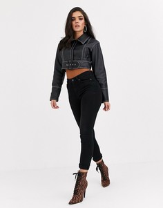 Черная куртка из искусственной кожи с поясом ASOS DESIGN-Черный
