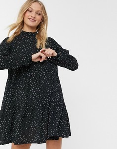 Черное свободное платье мини в горошек Monki-Черный