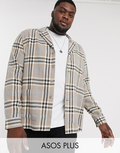 Свободная светло-бежевая рубашка навыпуск в клетку ASOS DESIGN Plus-Белый
