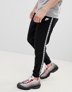 Черные джоггеры с фирменной лентой и кромкой манжетом Nike-Черный
