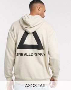 Бежевый худи свободного кроя с принтом на спине ASOS DESIGN Tall