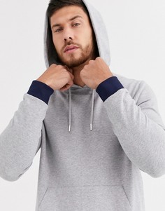 Серый меланжевый худи с темно-синей отделкой ASOS DESIGN