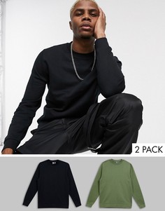 Набор из 2 свитшотов черного цвета/цвета хаки ASOS DESIGN-Мульти