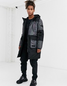 Черный пуховик с переливающимися вставками Topman