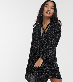 Черное ярусное платье в горошек New Look Petite-Черный