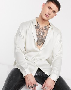 Светлая свободная атласная рубашка ASOS DESIGN-Белый
