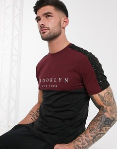 Бордовая футболка с контрастными вставками New Look-Красный