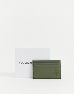Кожаная кредитница хаки с монограммой Calvin Klein Jeans-Черный
