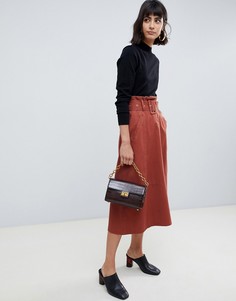 Юбка миди в стиле милитари с присборенной талией ASOS DESIGN-Коричневый