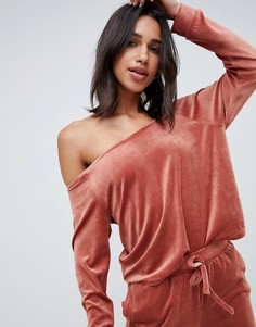 Велюровый свитшот для дома с открытыми плечами ASOS DESIGN-Светло-коричневый