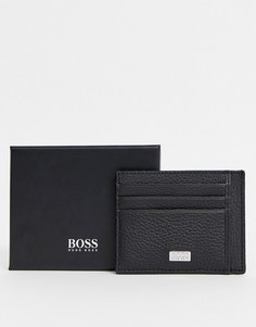 Черная кожаная визитница с логотипом BOSS-Черный