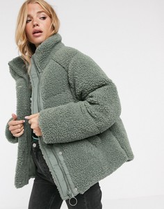 Флисовая дутая куртка шалфейного цвета ASOS DESIGN-Зеленый