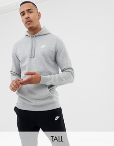 Серый худи без застежки с вышитым логотипом Nike Tall