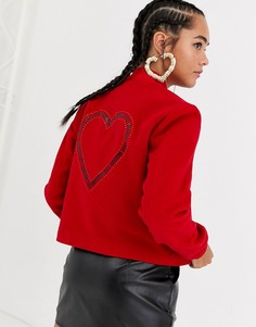 Бомбер на основе шерсти с блестящим сердцем Love Moschino-Красный