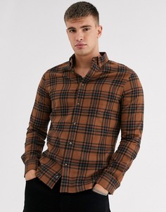 Рубашка в клетку с длинными рукавами Burton Menswear-Светло-коричневый