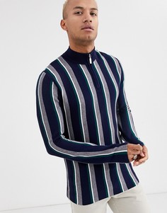 Серый джемпер в вертикальную полоску с короткой молнией Topman