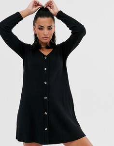 Свободное платье с длинными рукавами и пуговицами ASOS DESIGN-Черный