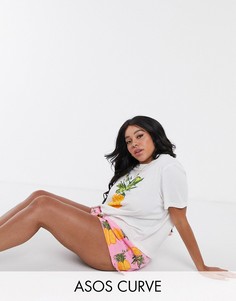 Комбинируемые пижамные шорты с принтом ананасов ASOS DESIGN Curve-Мульти
