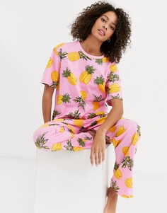 Пижамная футболка с принтом ананаса ASOS DESIGN-Мульти