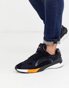 Темно-синие кроссовки для бега с контрастной вставкой Jack & Jones-Темно-синий
