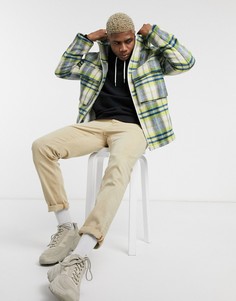 Куртка из ткани в клетку с добавлением шерсти ASOS DESIGN-Синий