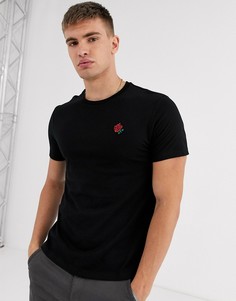 Черная футболка с вышивкой розы Burton Menswear-Черный