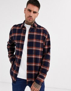 Темно-синяя фланелевая oversize-рубашка в клетку ASOS DESIGN-Темно-синий