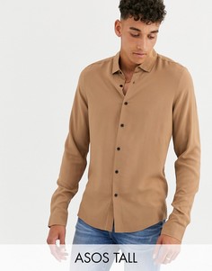 Светло-коричневая рубашка из вискозы классического кроя ASOS DESIGN Tall-Светло-коричневый