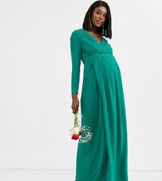 Зеленое платье макси с запахом и узлом TFNC Maternity-Зеленый