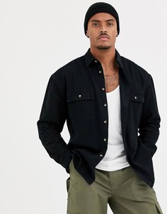 Выбеленная черная oversize-рубашка из органического денима с двумя карманами ASOS DESIGN-Черный