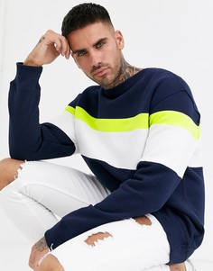 Темно-синий свитшот в стиле колор блок New Look