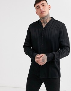 Черная фактурная рубашка в полоску с воротником-шалькой ASOS DESIGN-Черный