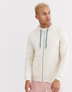 Бежевое худи на молнии со шнурком ASOS DESIGN-Белый
