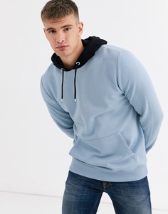 Худи голубого цвета с черным капюшоном ASOS DESIGN-Черный