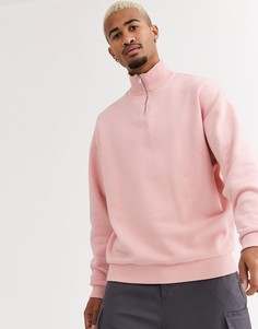 Розовый oversize-свитшот с короткой молнией ASOS DESIGN