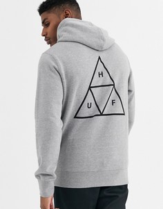 Худи серого цвета с логотипом в виде трех треугольников HUF Essentials-Серый