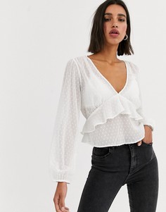 Светло-бежевая блузка в горошек Bershka-Кремовый