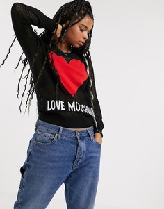 Джемпер с прозрачными сетчатыми рукавами и логотипом Love Moschino-Черный