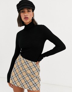 Черная водолазка в рубчик Bershka-Черный