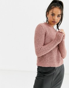 Розовый фактурный вязаный джемпер Bershka