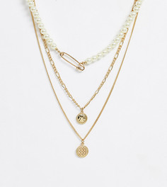 Ожерелье в несколько рядов с искусственным жемчугом и подвесками-монетами Reclaimed Vintage inspired-Золотой