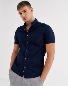 Темно-синяя оксфордская рубашка с короткими рукавами Burton Menswear-Темно-синий