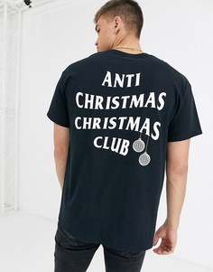 Черная футболка с надписью \"anti Christmas Christmas club\" New Look-Черный