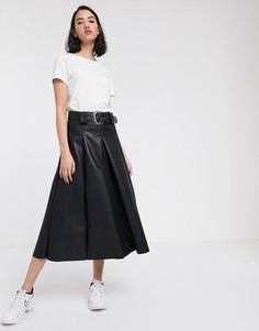 Юбка миди из искусственной кожи ASOS DESIGN-Черный